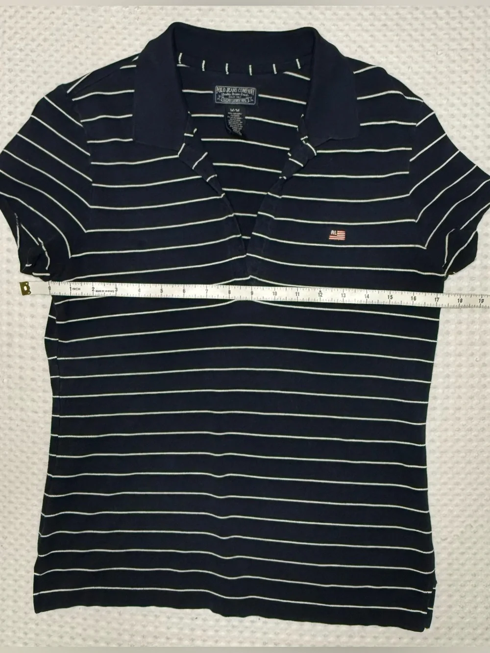 Ralph Lauren Polo Jeans Co Navy & White Striped Logo V Neck SZ M Preppy Nautical